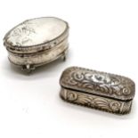 2 x silver ring boxes - largest (with loaded base & fitted interior) 7.5cm across & both have hinged