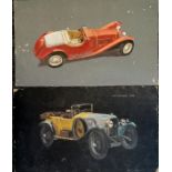 2 x watercolours by Harley Crossley (1 signed) of cars (1923 Vauxhall 30/98 & MG sports car) -