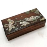 Chinese hardwood mother of pearl decorated box with 3 compartments - 18cm x 8.5cm x 4.5cm ~ no