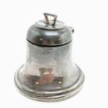 Silver bell shaped inkwell - 5.5cm high & 75g total weight (has loaded base & buckled & lacks liner)
