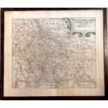 Framed 17th century (1607) map of Westmorlandiæ by William Kip (d.1618) which was in the latin '