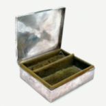 Antique silver ring / jewellery box with green fitted interior & loaded base - 9cm x 7.5cm x 2.5cm &