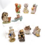 9 x Beswick Beatrix Potter figurines - Lady Mouse, Amiable Guinea-pig, Mr Jackson, Squirrel
