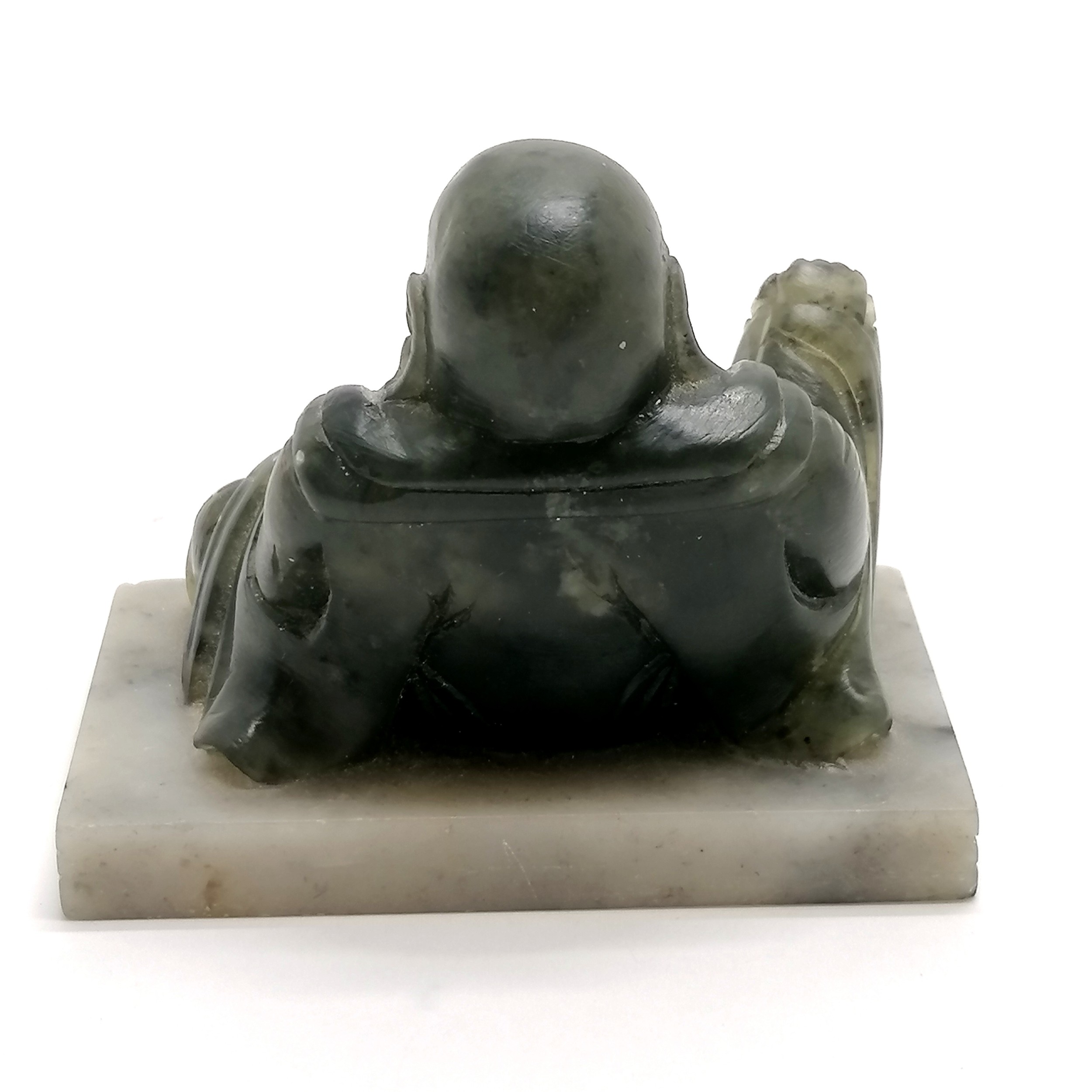 Oriental Chinese hand carved hardstone green seated buddha on a spinach stone base - 6cm high x - Image 2 of 2