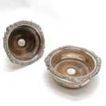 Pair of silver plated bottle coasters with turned wooden bases - 17cm diameter & 5.5cm high