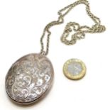 Large engraved silver locket (6cm drop) on silver 56cm chain ~ total weight 38g