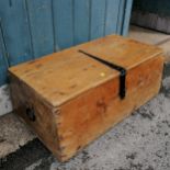 Antique Elm sailors' box with rat tail hinges and hasp and loop handles. with sailing boat hand