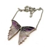 9ct marked white gold carved amethyst butterfly pendant necklace by C J Vinten in original box