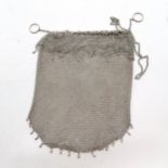 Large sterling silver marked mesh purse / bag with a drawstring - 177g & 39cm drop when closed ~