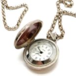 Silver long belcher link chain (84cm) with a year 2000 hallmarked silver locket quartz watch - total