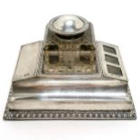 Unusual 1900 antique silver inkstand with glass well and integrated postage stamps section with
