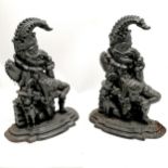 2 x cast iron Mr Punch (with Toby) door stops - 30cm high