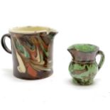 2 x Antique marble slipware jugs - largest 9.5cm & both have slight losses to interior glaze &