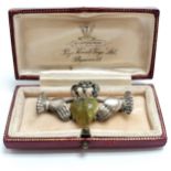Irish silver claddagh brooch set with a connemara marble shaped heart in an antique Page Keen & Page