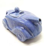 Novelty car teapot in an unusual blue colour - 22cm long & slight frittering to inside lid otherwise