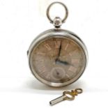 Antique silver cased pocket watch (5cm diameter) with gold arabic numerals to the silvered dial -