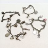 4 x silver charm bracelets inc Thomas L Mott st christopher, pig, clown etc - total weight 60g