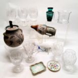 Qty of cut glass inc set of 7 wine glasses (13cm high), pair of brandy schooners, glass tankard t/