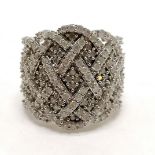 Silver multi diamond set ring - size O & 8.1g total weight
