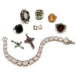 Qty of silver jewellery inc PZ (PAZ) Israel ring, rose quartz bracelet, stone set rings, crosses etc