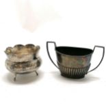 Silver half fluted sugar basin (8cm high) t/w unmarked silver niello Egyptian cauldron pot - total