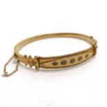 Antique 9ct Chester hallmarked gold bangle set with 5 diamonds - 10.8g total weight & has blemish