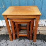 Robert 'Mouseman' Arts and crafts nest of three oak tables. Largest 46cm x 35cm x 55cm and good used