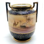 Noritake camel in desert pattern large 2 handled vase - 22cm high ~ wear to gilding on handles
