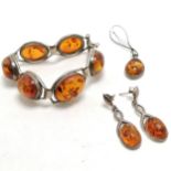 Silver 925 marked amber bracelet t/w matched pair of earrings & pendant ~ total weight 40g - SOLD ON