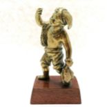 Antique ormolu bronze figure of a fisher boy on a wooden base - 11cm high & lacks detail to shoulder