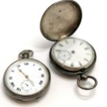 2 x antique silver cased pocket watches - hunter 5cm diameter & lacks hands ~ both for spares /