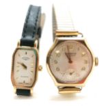 2 x ladies 9ct gold cased watches - manual wind J W Benson (2cm diameter & running) & a ladies