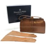 Vintage Mappin & Webb lizard skin brown handbag with brass Art Deco style clasp in original purchase