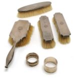 Mappin & Webb Art Deco silver 3 piece brush set (longest 22cm), Chester silver clothes brush & 2