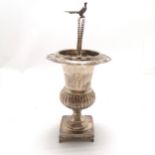 Antique silver continental classical urn shaped table centre / vase with cast pheasant detail to top