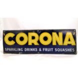 Antique enamel Corona advertising sign in blue and yellow 76cm x 26cm. In good used condition.