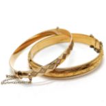 2 x rolled gold bangles - facet cut bangle 1/5th, engraved 1/20th - total weight 26g