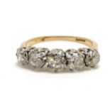 Antique 18ct marked gold 5 stone old cut diamond ring - size M & 2.7g total weight