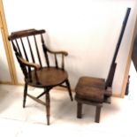 Antique elm penny seated carver chair (90cm high) t/w high backed bespoke made (Welsh style)