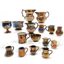 Collection of mostly antique copper lustre ware - mostly in good used condition - largest jug (16cm)