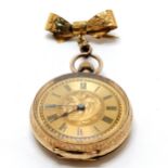 Antique 14ct marked gold outer cased ladies fob watch - 3cm diameter with 9ct marked gold bow