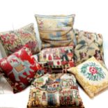 7 x feather filled tapestry cushions - largest 52cm x 38cm ~ 3 have elephants, 2 are eastern & 2