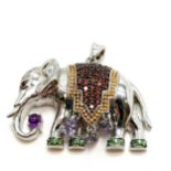 Silver elephant pendant multi-set with precious stones 3.2cm across & 9.4g total weight