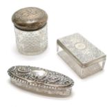 3 x antique silver topped jars inc 1856 rectangular (8.5cm x 5cm x 3.5cm & in good used