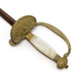 Antique French military sword with mother of pearl reeded handle & gilt brass fittings & shell guard