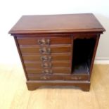 Mahogany music cabinet with 7 drawers 68cm wide 35cm deep x 72cm high. Bottom 2 drawers have a/f
