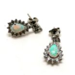 18ct hallmarked white gold opal & diamond drop earrings - 2cm drop & 4.9g total weight - SOLD ON