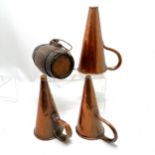 Antique wood & steel banded firkin (22cm across) t/w 3 x antique copper ale mulls (largest 29cm) -