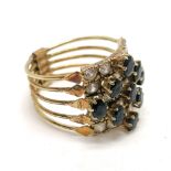 9ct / 14ct marked gold multi (5) linked design ring set with blue / white stones - size Q½ & total