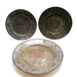 3 x antique Indo-Persian dishes with punch decoration - largest 33cm